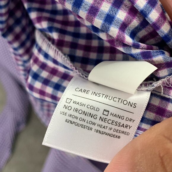Mizzen Main Shirt Men Large Trim Purple Blue Leeward Plaid Check Button Stretch - Picture 7 of 10